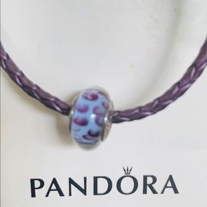 PANDORA Leather Bracelet w/ Murano glass charm
